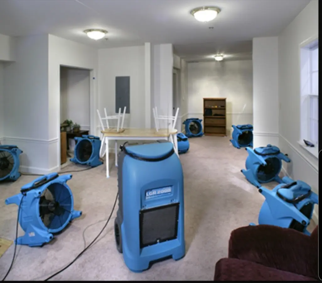 Air movers and dehumidifier setup for Water Damage Restoration in Van Wert